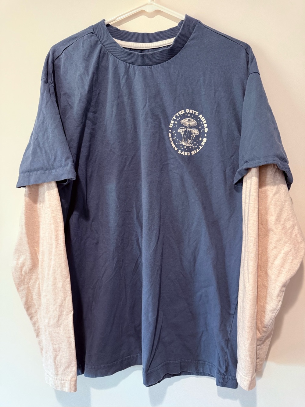 Blue Layered-Style Long Sleeve Graphic Tee